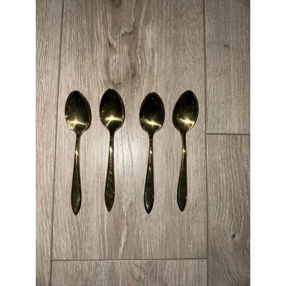 4 Dirigold Dirilyte Goldware Goldenware Regal Flatware Silverware Teaspoon‎
